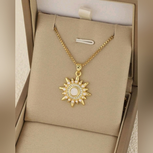 Jewelry - 18k Gold Plated Stainless Steel opal charm necklace rhinestone and faux Pearl